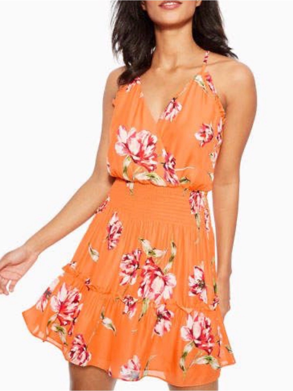 Parker Fabiana Orange Floral Mini Dress with Smocked Waist